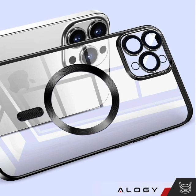 Etui MagSafe Case do Apple iPhone 16 Pro Max Alogy Glamour Luxury Ring obudowa czarno-przezroczyste + SZKŁO HARTOWANE