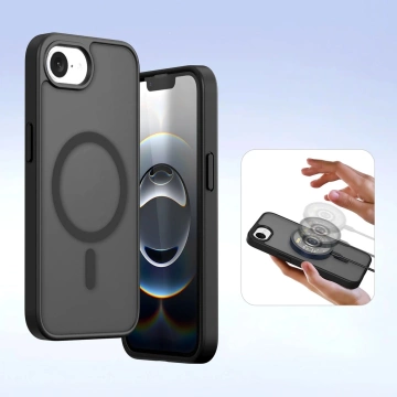 Dux Ducis Lawa Schwarze iPhone 16e Hülle mit schwarzer MagSafe Wallet