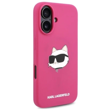 Karl Lagerfeld Hülle für iPhone 16 6,1" Pink/Fuchsia Hardcase Silikon Choupette Head Print MagSafe