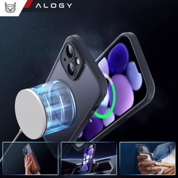 Hülle für Apple iPhone 13 Alogy MagSafe Hybrid Matte Case Matte Abdeckung mit Linsenschutz Schwarzglas