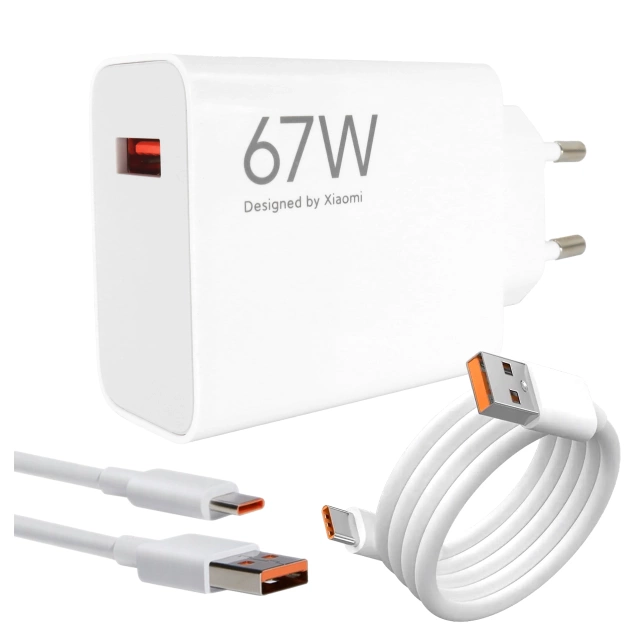 Ładowarka sieciowa Xiaomi oryginalna USB-A Szybkie Ładowanie QC3.0 3A 67W + Kabel USB do USB-C 120W 1M