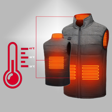 Beheizte Weste, beheizbar, für Damen und Herren, gesteppt, ärmellos, elektrische Jacke, Unisex, Größe L, Winter, warm, Schwarz, Grau