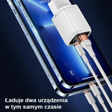 USAMS Wandladegerät 1xUSB-C 1xUSB T46 33W PD3.0 QC3.0 Schnellladekabel U63 USB-C/Lightning schwarz/schwarz UDTZ01