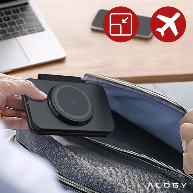 Ładowarka indukcyjna 3w1 składana Alogy MagCharge Foldable Pro do MagSafe do Apple iPhone Watch AirPods Czarna