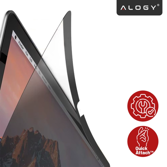 Magnetyczna folia prywatyzująca do MacBook Air 13.6" 2022–2025 – ochrona prywatności, łatwy montaż, pokrowiec do przechowywania, redukcja odblasków – Alogy SecureView™