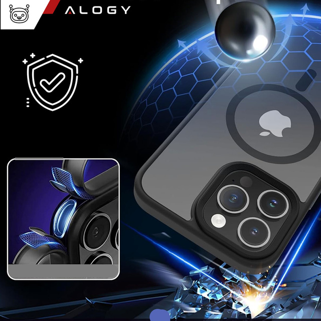 Etui do iPhone 14 Pro Mag Safe Matt Case Cover matowe obudowa Alogy Ring pancerne na telefon Czarne + Szkło