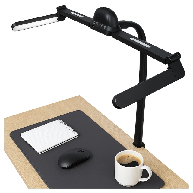 Lampa Biurkowa LED RGB do Monitora ze Składaną Konstrukcją, Regulowaną Jasnością i Pełnym Spektrum Światła, z Mocowaniem do Blatu, Ochrona Oczu, Alogy VisionBar™ – Czarna