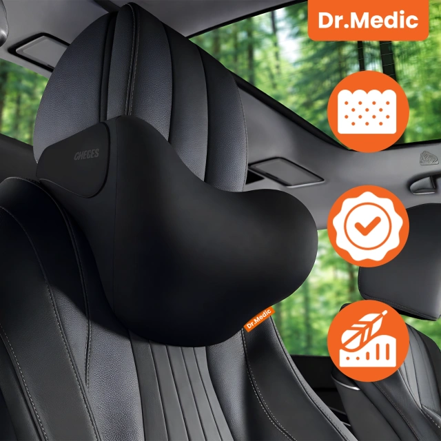 Poduszka samochodowa masująca na zagłówek – ergonomiczne wsparcie głowy, karku i szyi, elektryczny masażer z wibracjami dla kierowcy i pasażera – Dr.Medic RelaxDrive™