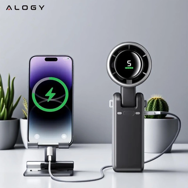 Wiatrak Mini wentylator Cyrkulator powietrza Alogy SmartFan™ Neck wiatraczek ręczny biurkowy z paskiem na szyję wyświetlacz LED 3600mAh Czarny