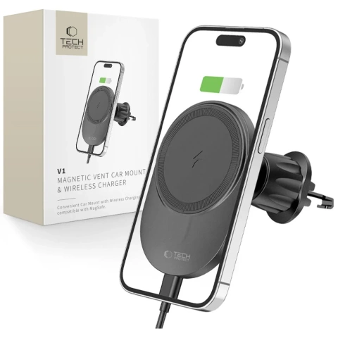 Uchwyt samochodowy indukcyjny magnetyczny MM15W-V1 Magnetic MagSafe Vent Car Mount Wireless Charger 15W do kratki Czarny