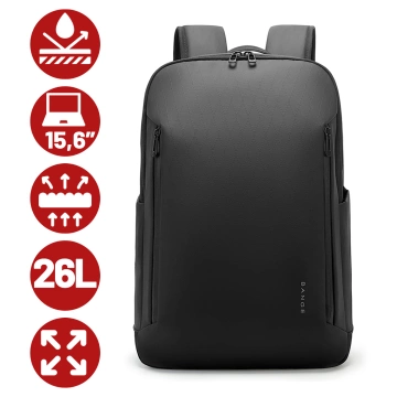 Bange wasserdichter Rucksack für 15,6-Zoll-Laptop, Stadtreisender, 45 x 30 x 16 cm, für Arbeit, Flugzeug, Herren, Damen, mit USB-Anschluss Schwarz