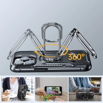 Joyroom Dual Hinge Case für iPhone 14 Pro Max gepanzerte Hülle mit Ständer und Ringhalter schwarz