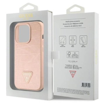 Etui Guess GUHCP15XPCRTHCP do iPhone 15 Pro Max różowy/pink hardcase Croco Triangle Metal Logo