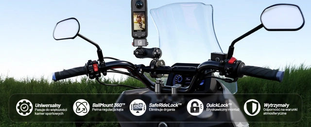 Uchwyt Motocyklowy Aluminiowy Kewig QuickLock do Kamer Sportowych telefonów 1/4 360, Stabilny z Blokadą Antywibracyjną, Szybkozaciskowy Montaż na Kierownicy lub Ramie