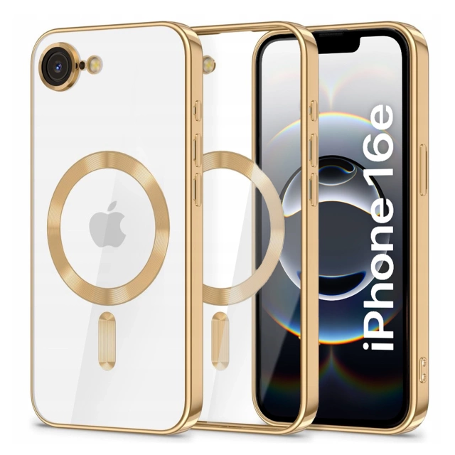 Etui do Apple iPhone 16e Alogy LuxeShield™️ Glamour Luxury Ring obudowa do MagSafe z osłoną aparatów Złote