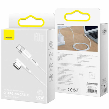 Baseus Zinc Magnetic USB-C Typ C 2 m magnetisches abgewinkeltes Kabel für MagSafe 60 W Weiß