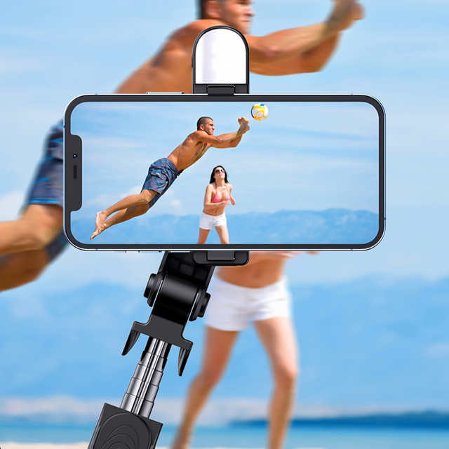 Kijek Selfie Stick Tripod Statyw LED Pilot Bluetooth Uchwyt do telefonu z lampką LED kij wysięgnik 95cm czarny