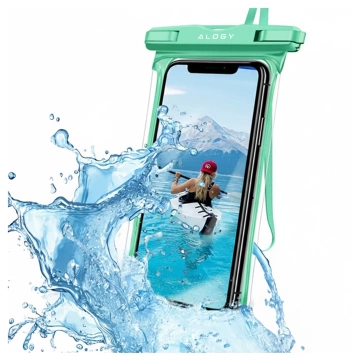 Etui Wodoodporne Uniwersalne IPX8 do Telefonów do 6.5", Wodoszczelna Ochrona na Plażę, Basen i Kajak, Dotykowy Front i Pasek na Szyję, Alogy HydroShield™ – Zielone