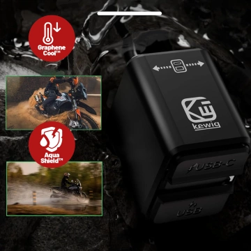 Kewig Motorradladegerät, universelles Aluminium-Ladegerät, 100 W, bidirektional mit Voltmeter, Schnellladefunktion über USB-A und USB-C, intelligent und wasserdicht – Schwarz
