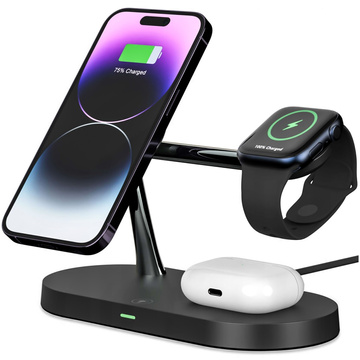 Qi Mag Safe 15W induktives Ladegerät für iPhone Apple Watch AirPods kabellose 5-in-1-Dockingstation Schwarz