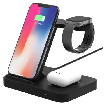 Qi 15W induktives Ladegerät für iPhone Apple AirPods kabellose 2in1 Dockingstation Schwarz