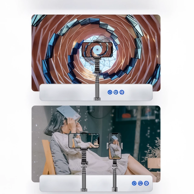 Gimbal stabilny Statyw z pilotem Bluetooth Selfie Stick Lampą LED oświetleniem obrotowy 360° 70cm Techsuit L19s Czarny