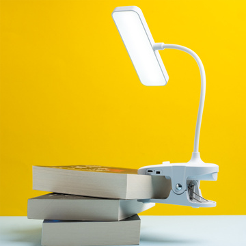 Lampka LED nocna na biurko biurkowa do czytania z klipsem lampa na klips dotykowa 3 tryby bezprzewodowa kabel USB biała