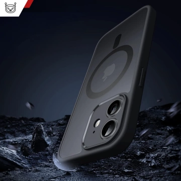 Hülle für Apple iPhone 12 Alogy MagSafe Hybrid Matte Case Matte Abdeckung mit Linsenschutz Schwarzglas