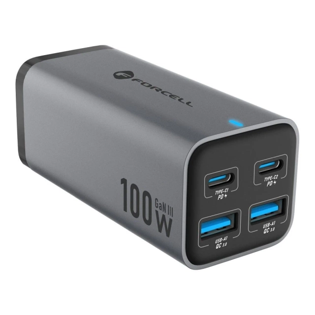 Ładowarka biurkowa Forcell GaN III 100W 2xUSB-C 2xUSB-A PD QC SFC