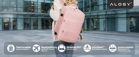 Damen-Reise-Laptop-Rucksack für Koffer, Gepäck, Flugzeug, Arbeit, Schule, 45 x 30 x 20 cm, Alogy Pink
