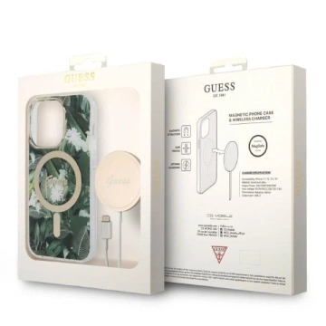 Zestaw Guess GUBPP14LHJEACSA Hülle Ladegerät iPhone 14 Pro 6,1" zielony/grün Hartschale Jungle MagSafe