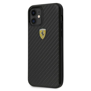 Ferrari iPhone 12 mini 5.4" Hülle schwarz/schwarz Hardcase On Track Real Carbon