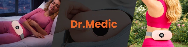 Pas Grzejący z Masażerem na okres i plecy - przeciwbólowy, ciepło + wibracje, 6 poziomów intensywności, akumulator 1800 mAh - Dr.Medic ThermoPulse™ Różowy