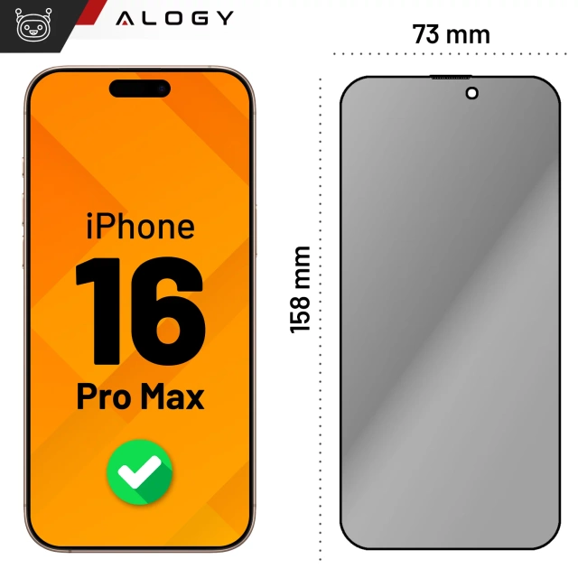 Szkło hartowane Prywatyzujące do Apple iPhone 16 Pro Max ochronne szkiełko na ekran 9H Alogy Privacy EasyShield™️ z ramką montażową