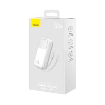 Baseus Comet Series Powerbank mit Display 20000 mAh 22,5 W – weißes USB-A/USB-C-Kabel