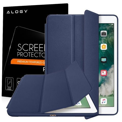 Etui Apple iPad 9.7 2017 / 2018 Smart Case Granatowe + Szkło