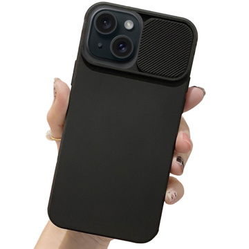 Hülle für iPhone 15 Plus Slide Case mit Objektivabdeckung, Kameragehäuse, mattschwarz Alogy Soft Matt