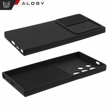 Etui do Samsung Galaxy S24 Ultra pancerne obudowa ochrona osłona aparatu Slide Camshield Case Alogy czarne + Szkło