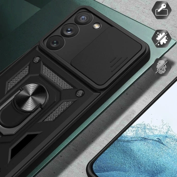 Hybrid Armor Camshield Hülle für Samsung Galaxy S23 gepanzerte Hülle mit Kameraabdeckung blau