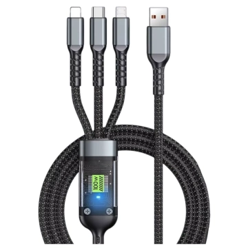 120 cm Alogy 3-in-1 Schnellladekabel 100 W USB auf USB-C Micro Lightning Schwarz