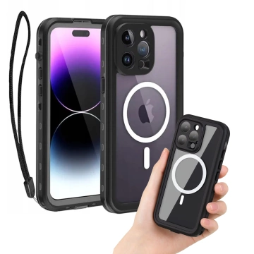 Hülle für iPhone 15 wasserdicht Mag Safe Case gepanzertes wasserdichtes Gehäuse schwarz und grau