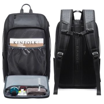 Bange wasserdichter Rucksack für 15,6-Zoll-Laptop, Stadtreisender, 45 x 30 x 16 cm, für Arbeit, Flugzeug, Herren, Damen, mit USB-Anschluss Schwarz