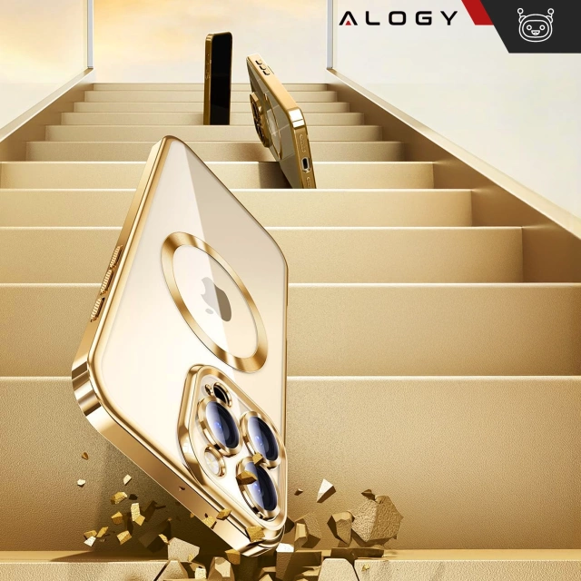 Etui MagSafe Case do Apple iPhone 16 Pro Alogy Glamour Luxury Ring obudowa złoto-przezroczyste + szkło hartowane