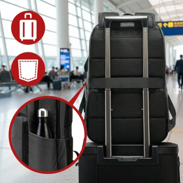 Bange wasserdichter Rucksack für 15,6-Zoll-Laptop, Stadtreisender, 45 x 30 x 16 cm, für Arbeit, Flugzeug, Herren, Damen, mit USB-Anschluss Schwarz