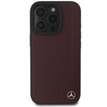 Etui Mercedes für iPhone 16 Pro Max 6,9" Czerwony MagSafe Hardcase MB Wood Kunstleder
