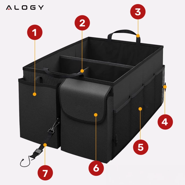 Organizer samochodowy do bagażnika schowek torba do auta duży kufer Czarny XXL Alogy sztywny pokrowiec