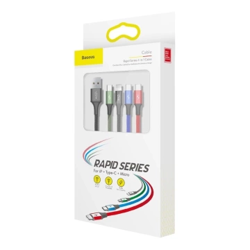 Baseus Kabel USB 4in1 Lightning / 2x USB Typ C / Micro-USB Kabel in Nylongeflecht 3.5A 1.2m schwarz (CA1T4-B01)