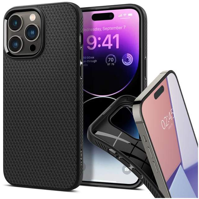 Etui obudowa plecki Spigen Liquid Air do Apple iPhone 14 Pro Matte Black + Szkło