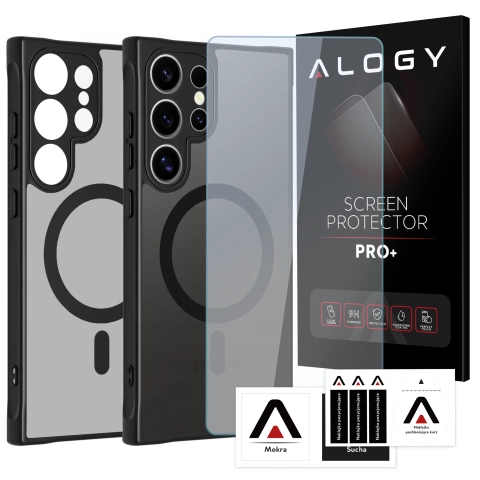 Etui do Samsung Galaxy S25 Ultra obudowa ochronna na telefon Alogy Matte HybridMag™️ Case do MagSafe Matowe Czarne + Szkło Hartowane