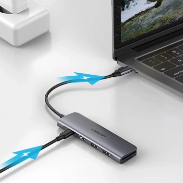 Ugreen CM195 ​​​​Adapter USB-C HDMI USB-A SD TF PD 100W Hub 6in1 Grau